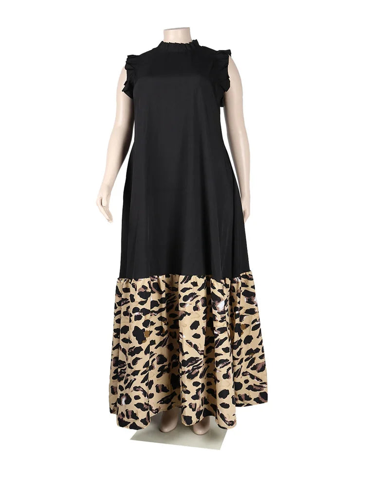 Wm star Plus Size Patchwork Elegant Full Length  Maxi Dress