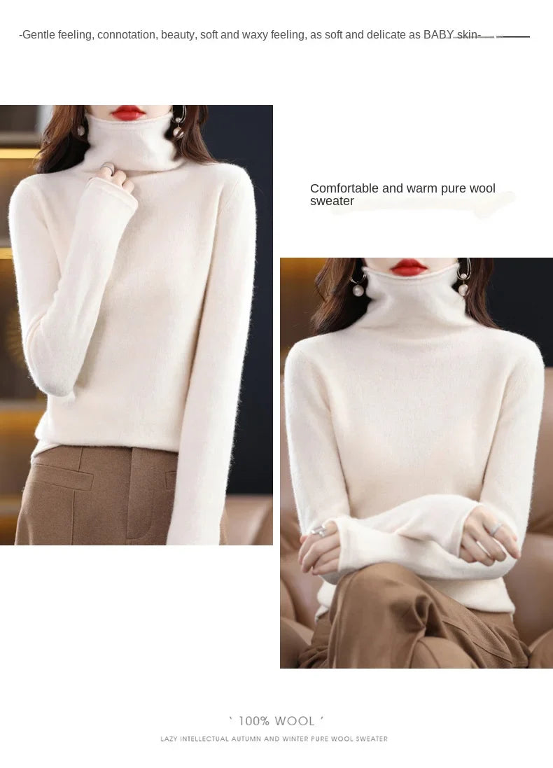 New 100% Merino Wool Turtleneck Cashmere Sweater