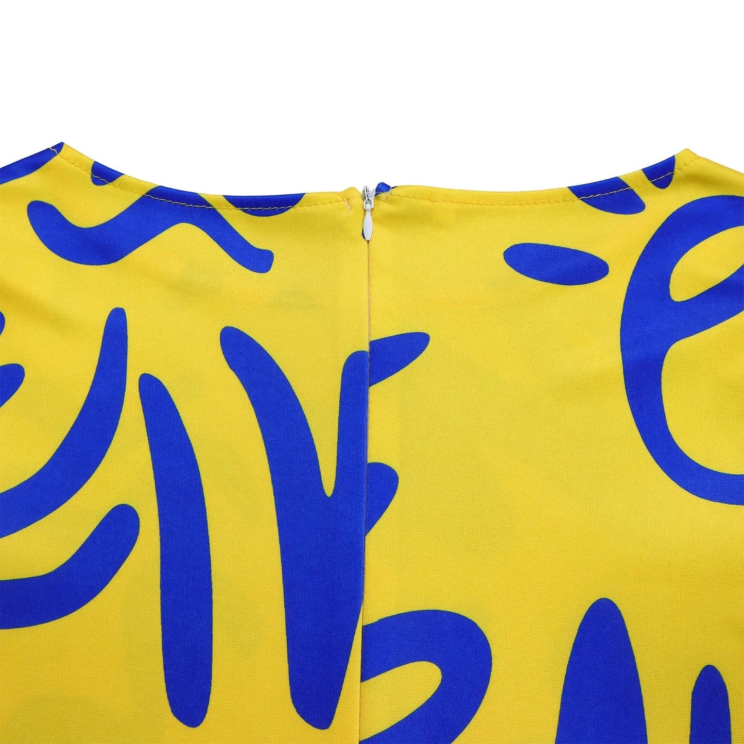 Printed Belted Dress Elegant  Knee-Length Round Neck Short Sleeve Dress