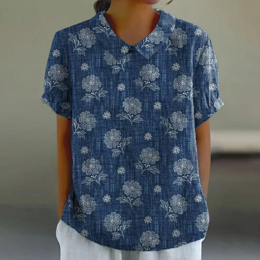 Printed  Puff Sleeve Peter Pan Collar Shirts Blouses