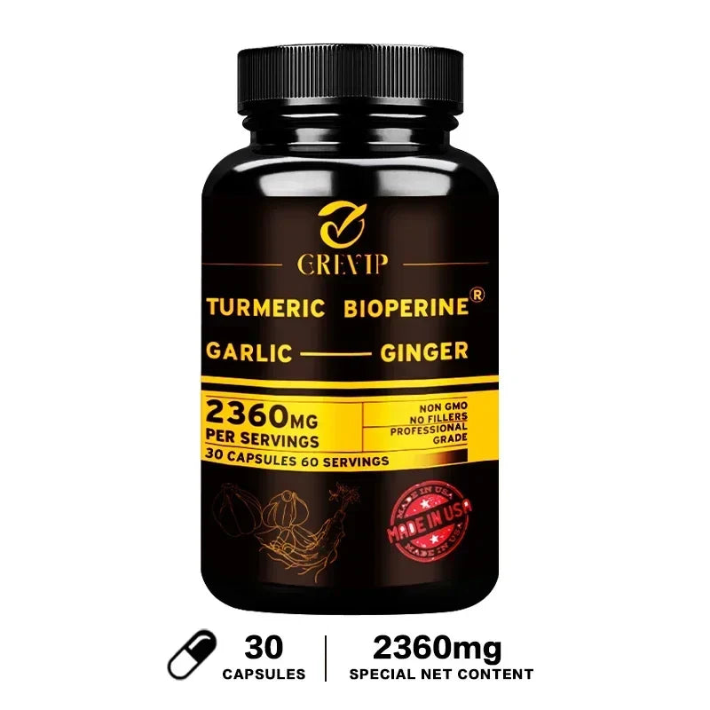 4-in-1 Supplement with Turmeric, Garlic, Ginger Root and Black Pepper - for Joint, Digestive and Immune Support