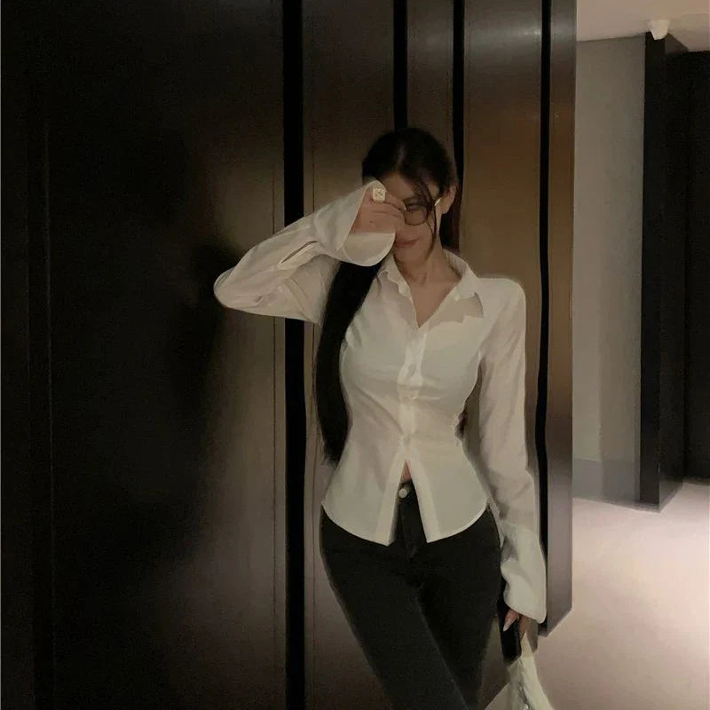 Gidyq Fashion Women Bandage Shirts Korean All Match