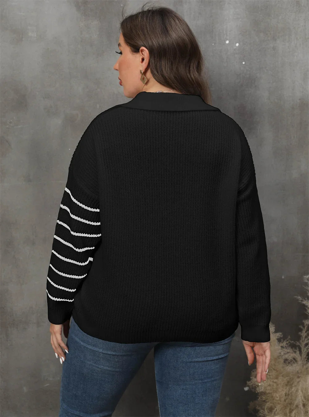 Plus Size Drop Shoulder Striped Knitted Pullover Sweater