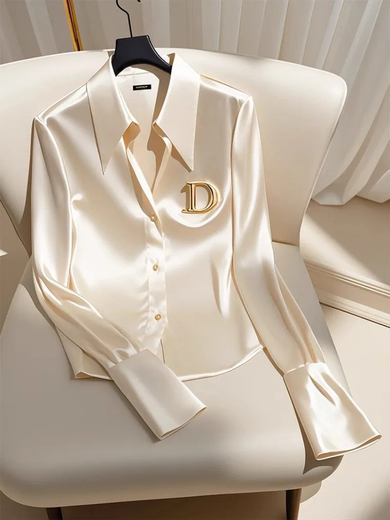 Satin Finish Shirts and Blouses Women OL Office Lady