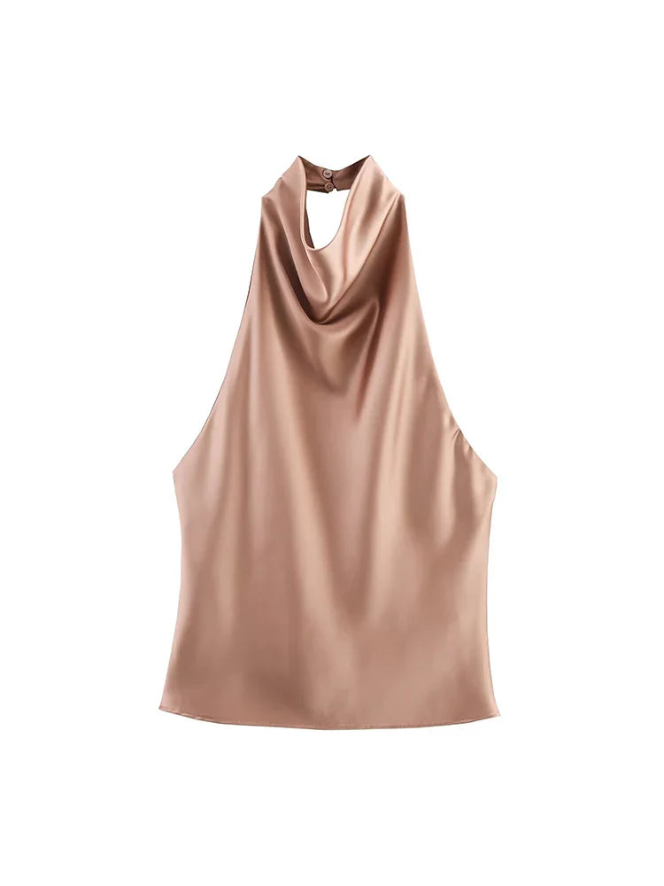 Sexy Elegant Halter  Backless High Solid Halter Neck Tops