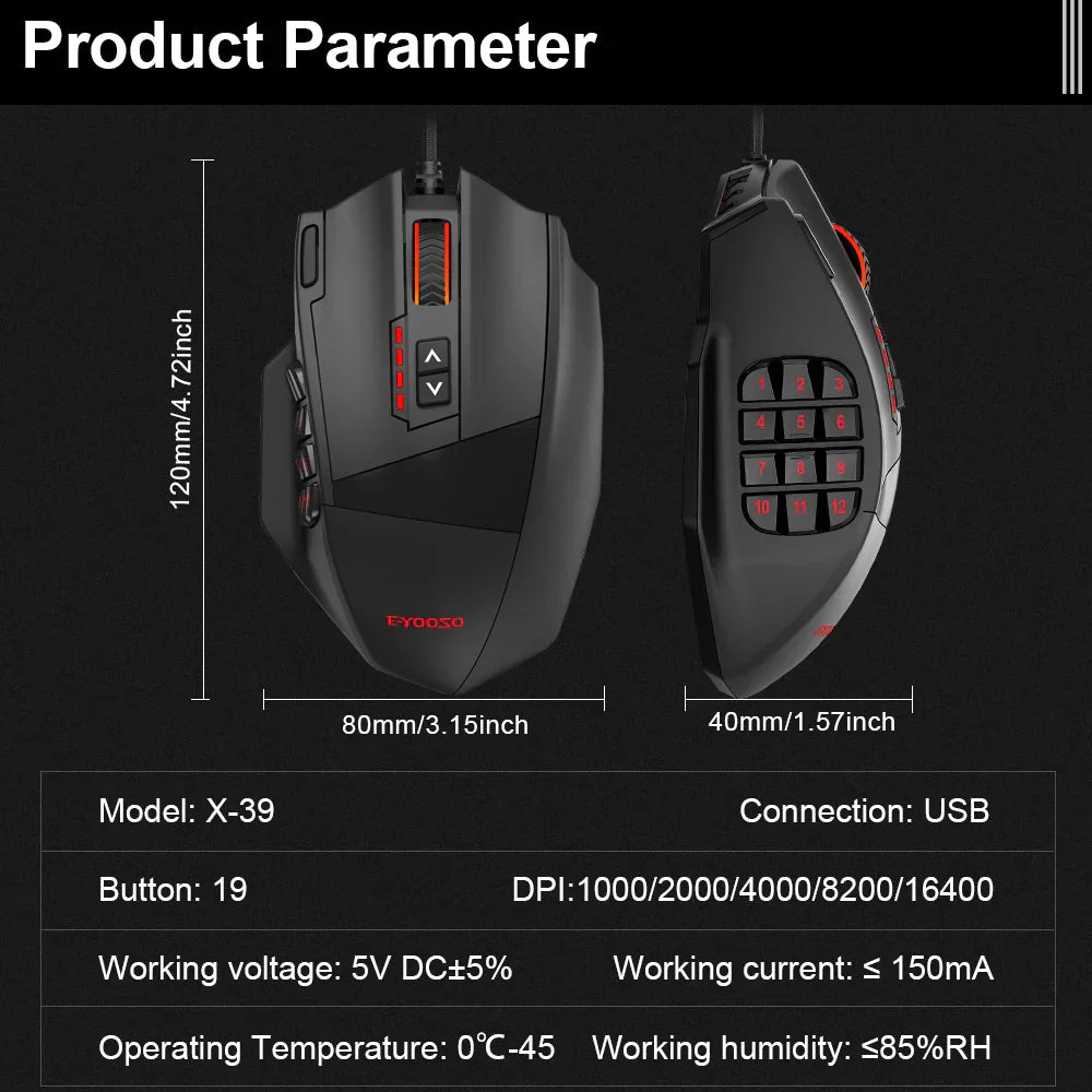 16000 DPI Wired 19 Buttons Optical Mouse