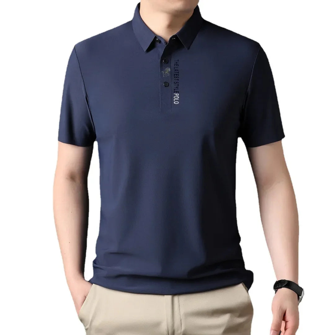 Ice Silk Embroidery Polo Shirt 2024 New Summer Lapel