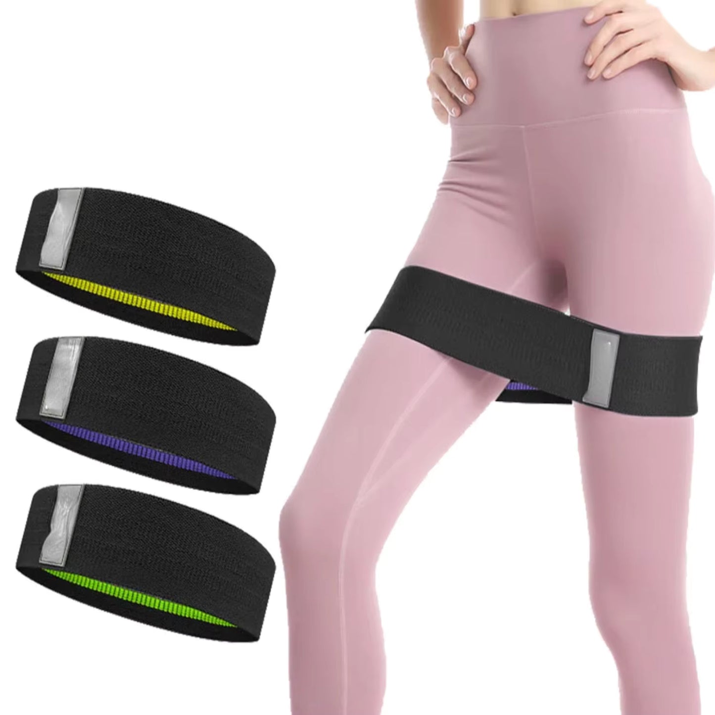 Fitness Resistance Bands Exercise Workout Set Fabric Loop Yoga Booty 3-Piece  Leg Thigh Butt Squat Glute