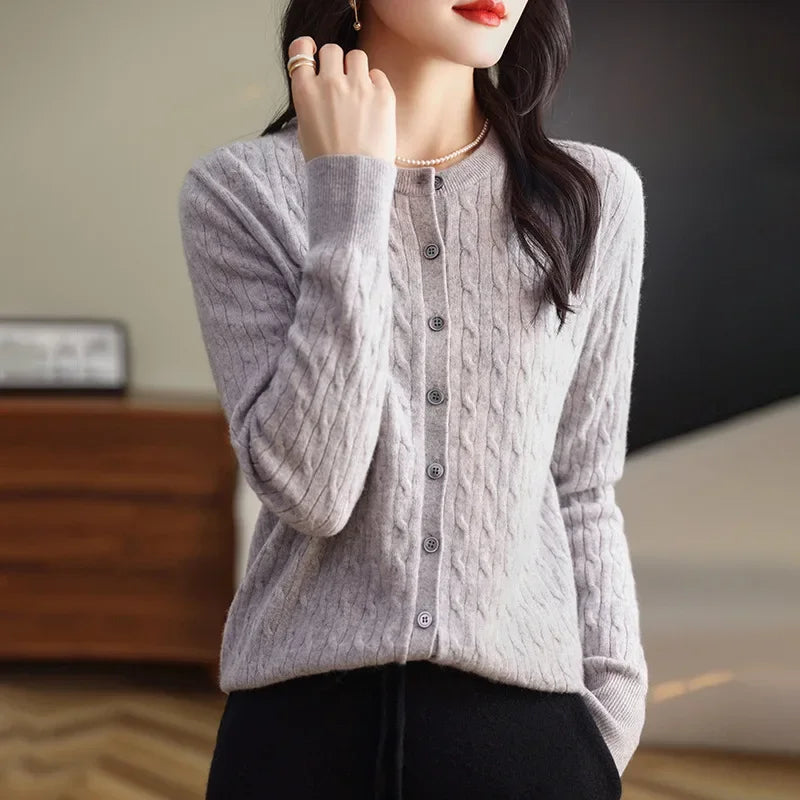 Long Sleeve Knitted O-neck Basic Thick Warm Cardigan