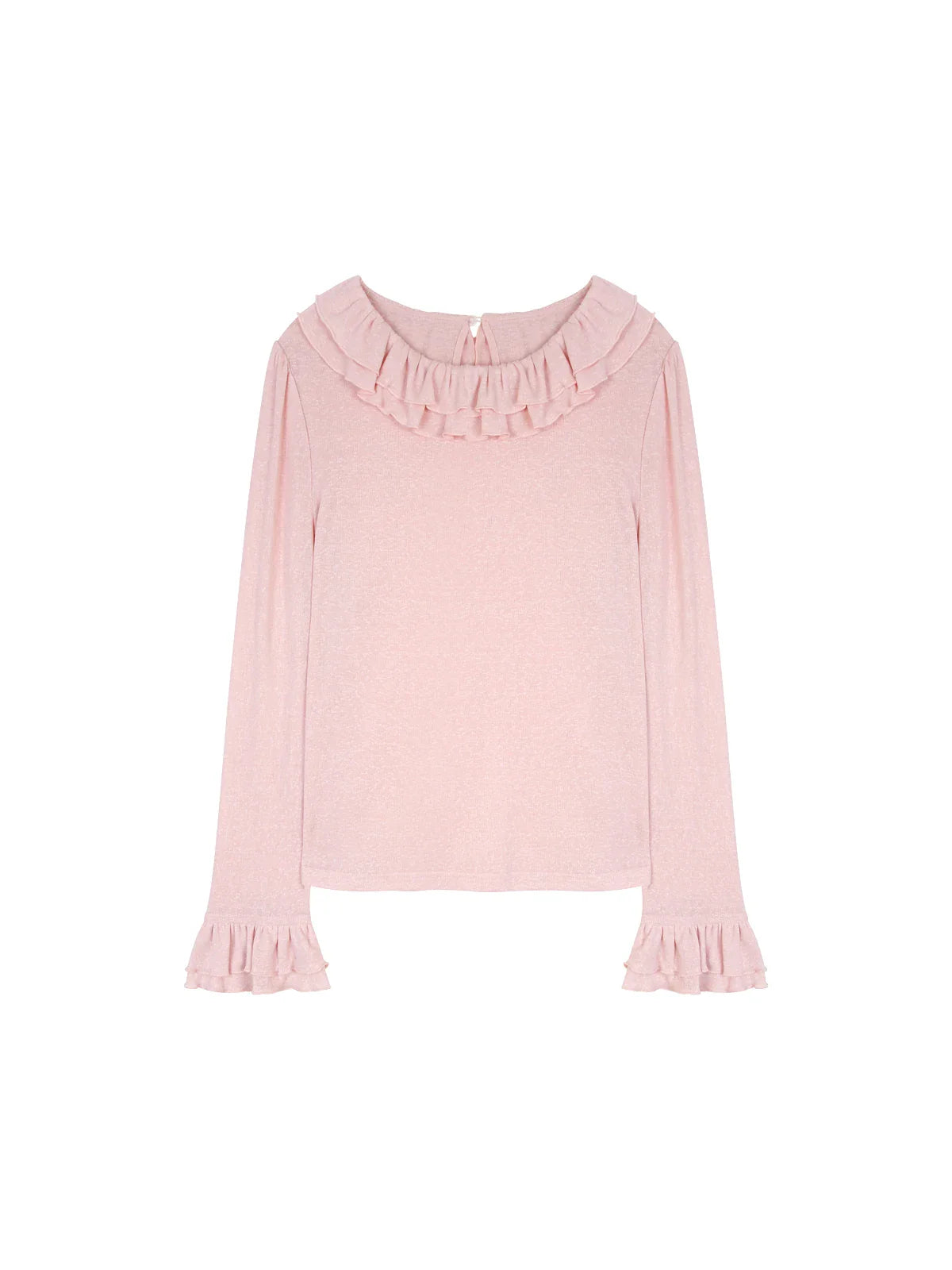 Solid Color Long Sleeve Sweet Double Layer Ruffles Crew Neck Knitted Sweater