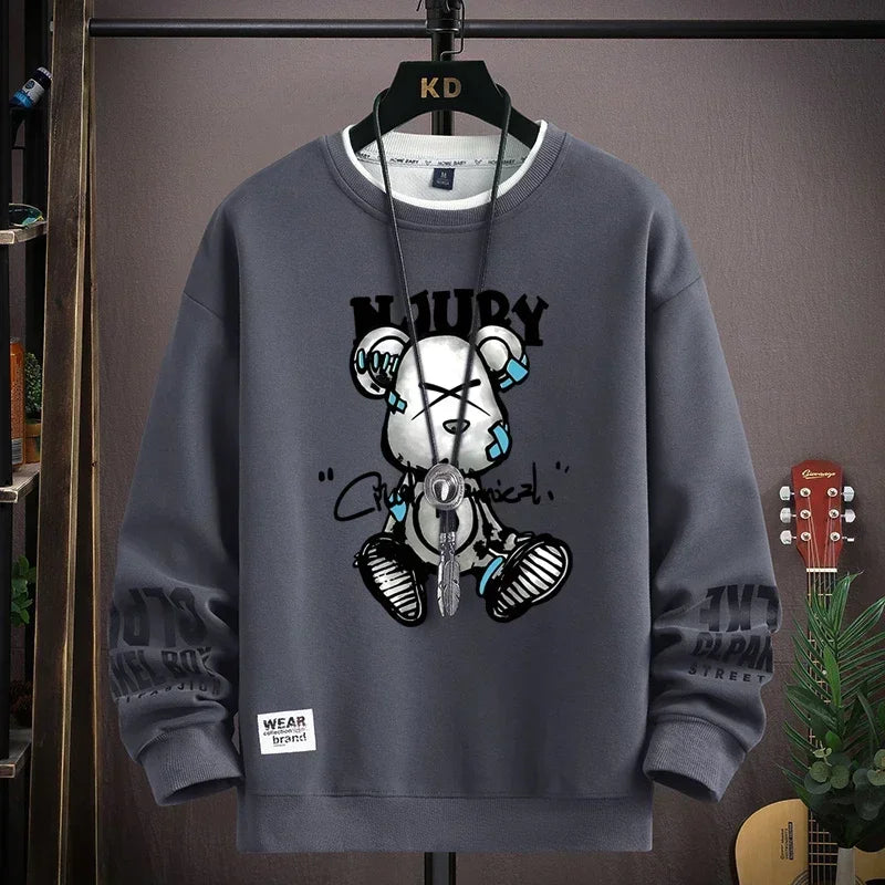 Autumn Men's Sweatshirt Cool Bear Print Long Sleeve | Ships from US