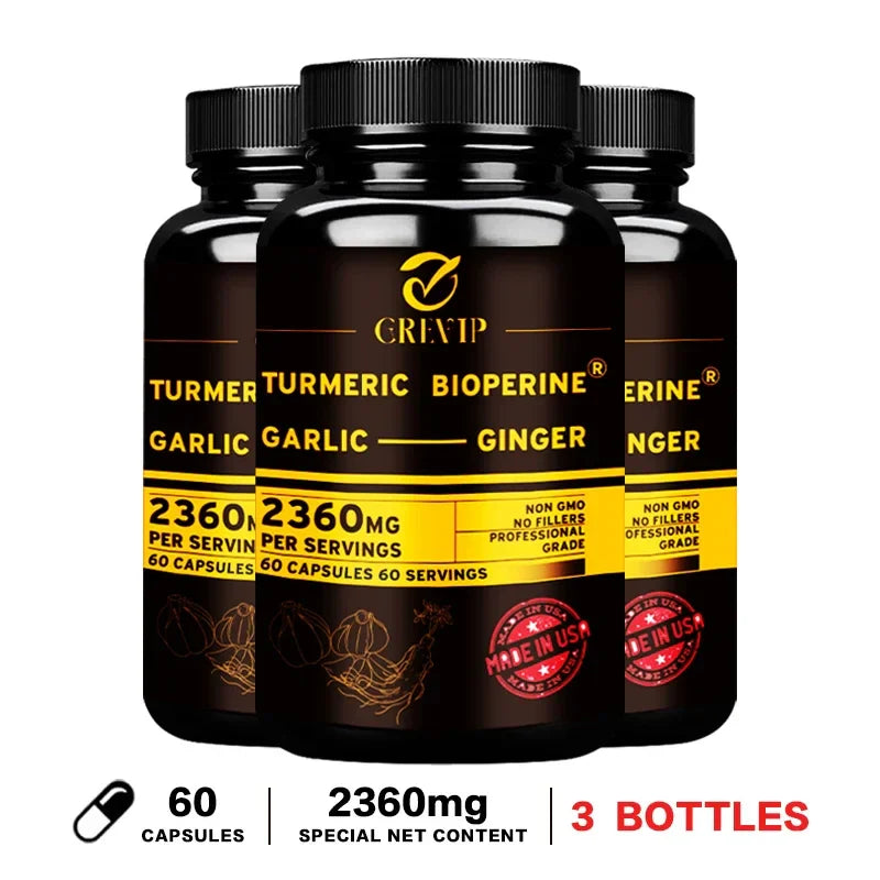 4-in-1 Supplement with Turmeric, Garlic, Ginger Root and Black Pepper - for Joint, Digestive and Immune Support