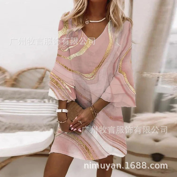 Mini Elegant Flared Loose Waist  With Butterfly Sleeve Dress