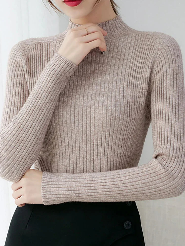 Pullover Mock Neck Long Sleeve Slim Sweater