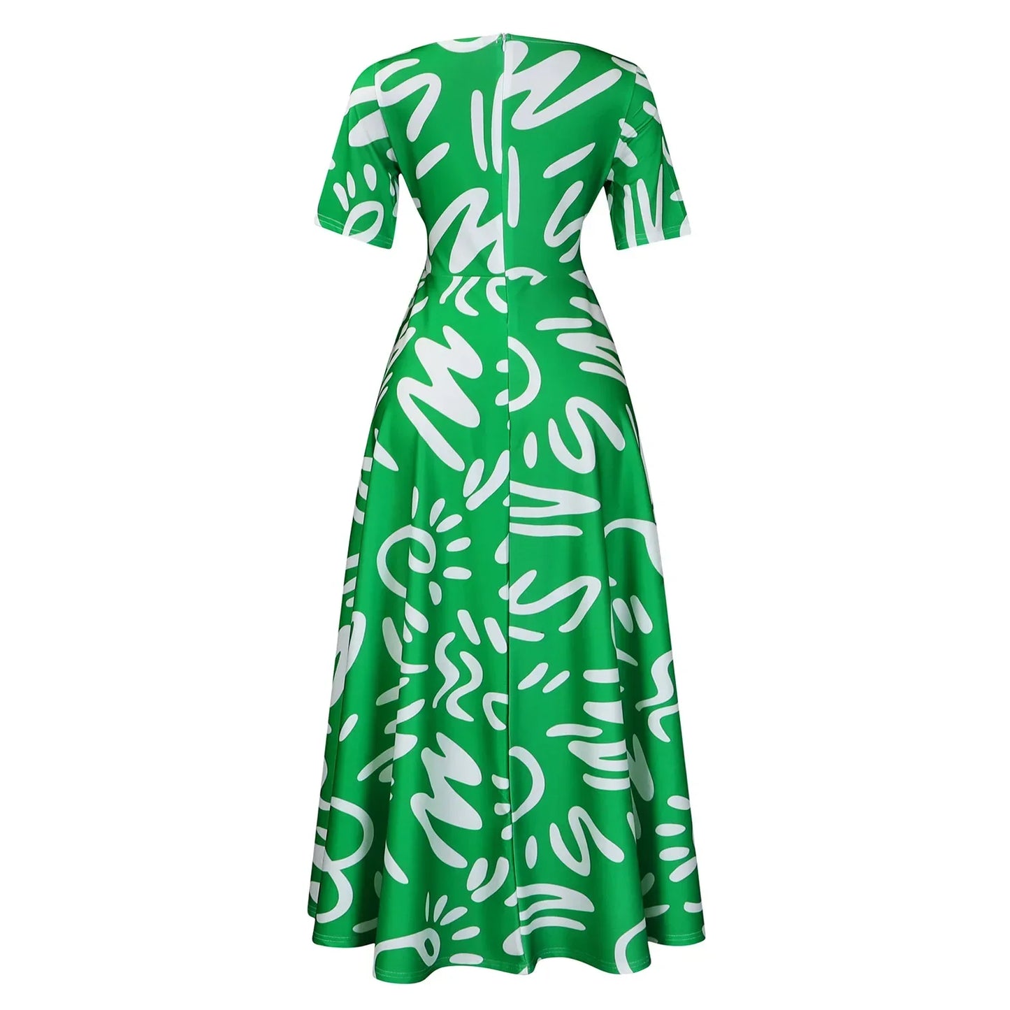 Printed Belted Dress Elegant  Knee-Length Round Neck Short Sleeve Dress