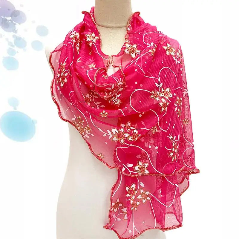 Lace Scarf Lightweight  Elegant  Print Silk Neckerchief Shawl Wraps