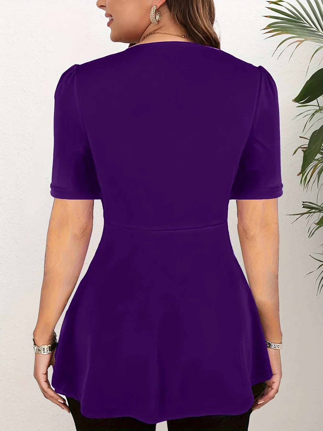 Plus Size Women's Blouses Front Knotted V Neck Blouse