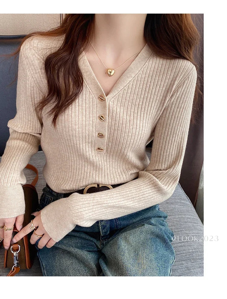 Sweaters Casual Slim Button Knitted Pullover Sweater
