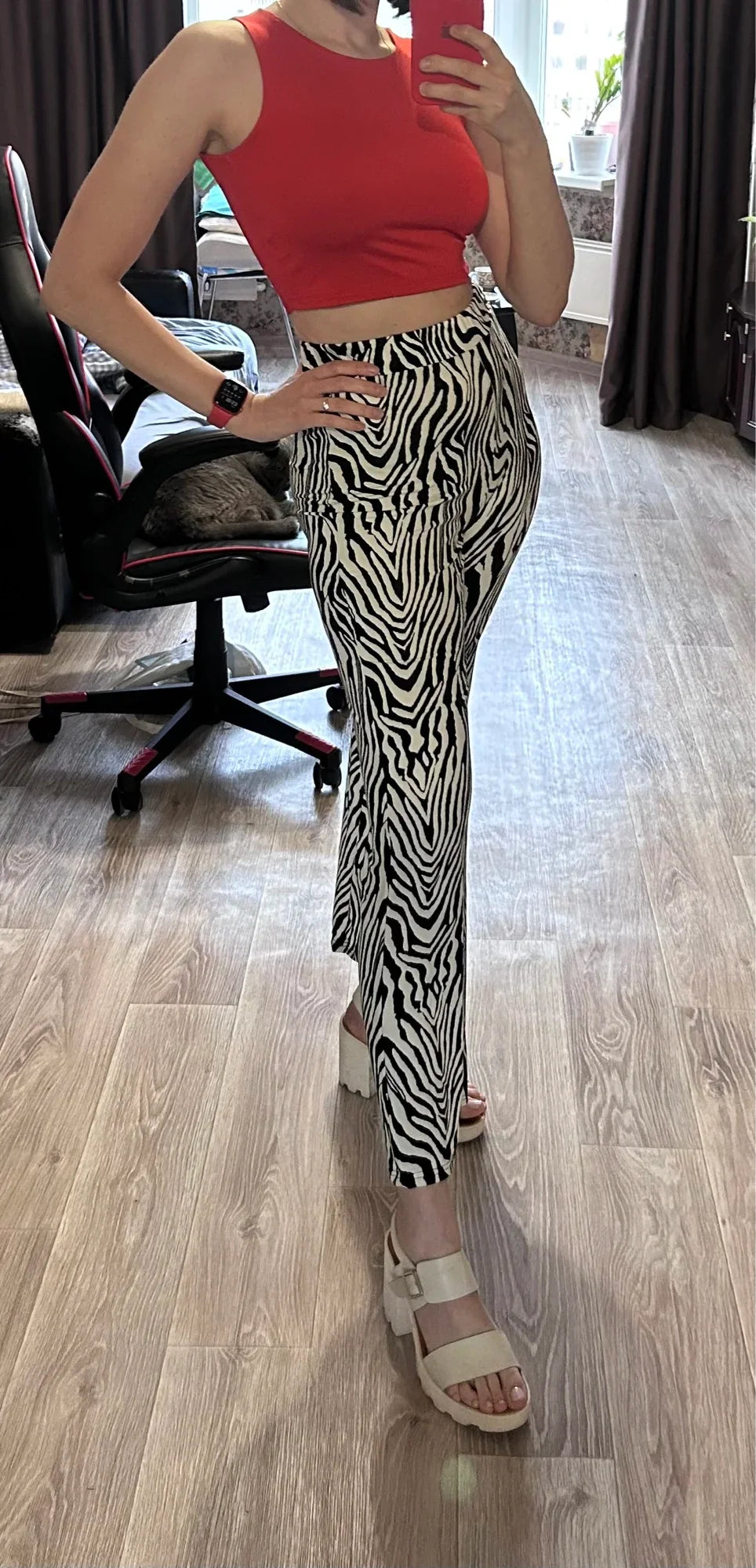 Zebra Print Wide Leg Pants