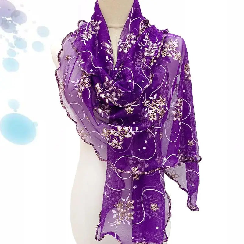Lace Scarf Lightweight  Elegant  Print Silk Neckerchief Shawl Wraps