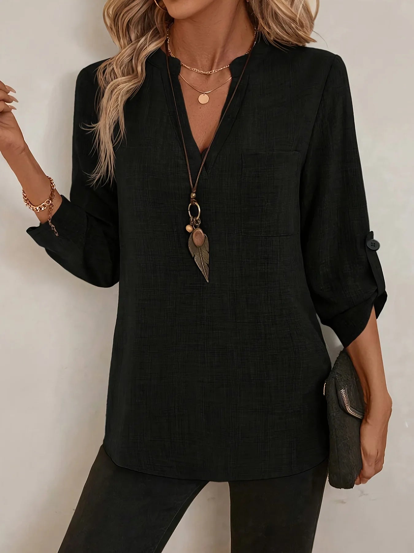 Elegant Casual V-neck Loose Sleeve Blouses