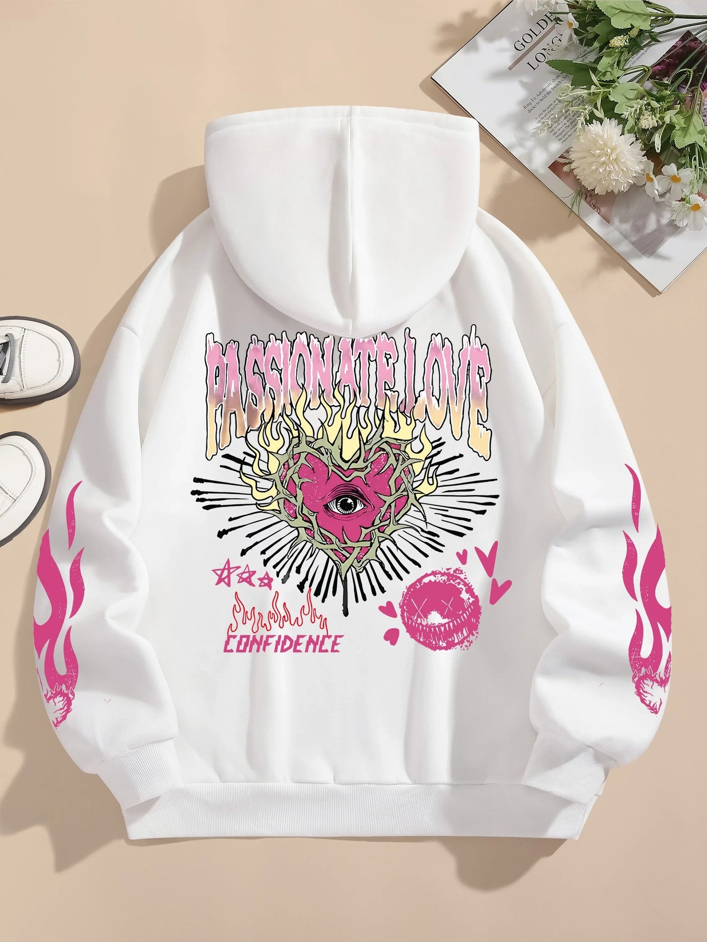 Sweatshirts Passionate Love Flame Heart Printed Hoodies