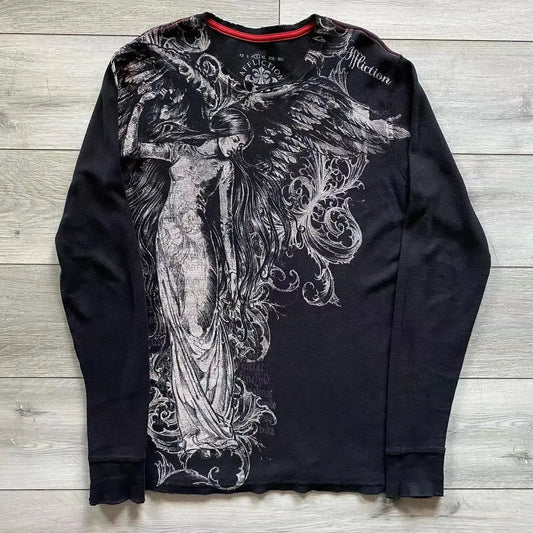 Y2K Affliction Long sleeved T shirt Fashion Round Neck