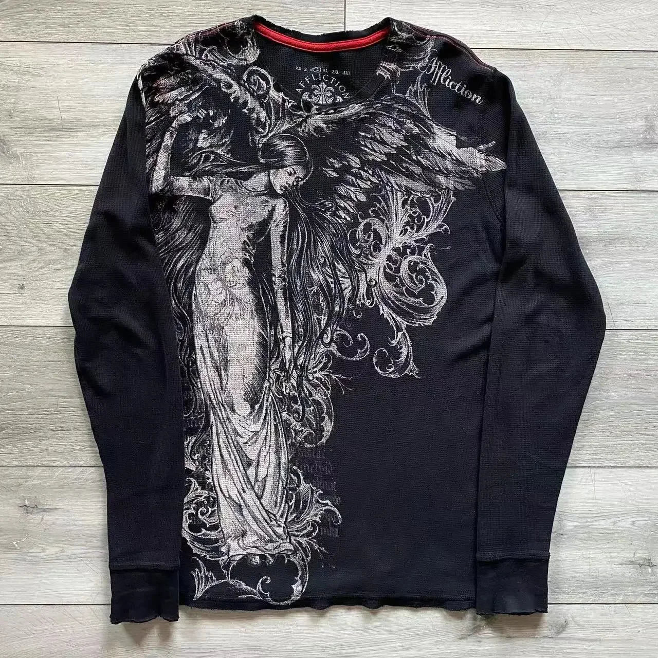 Y2K Affliction Long sleeved T shirt Fashion Round Neck