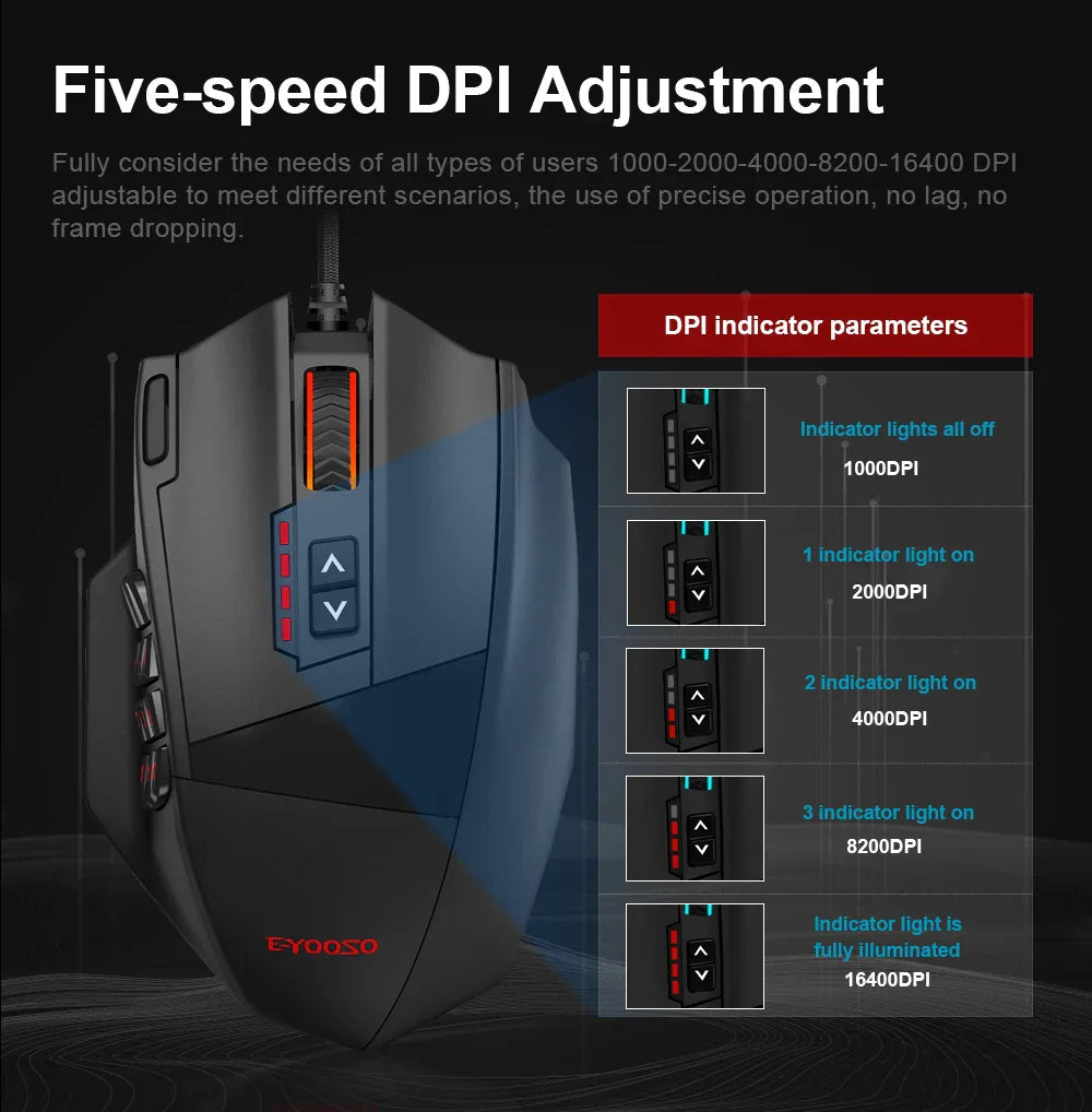 16000 DPI Wired 19 Buttons Optical Mouse