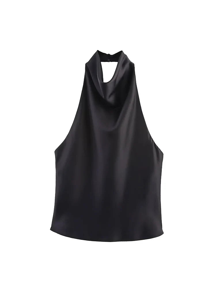 Sexy Elegant Halter  Backless High Solid Halter Neck Tops