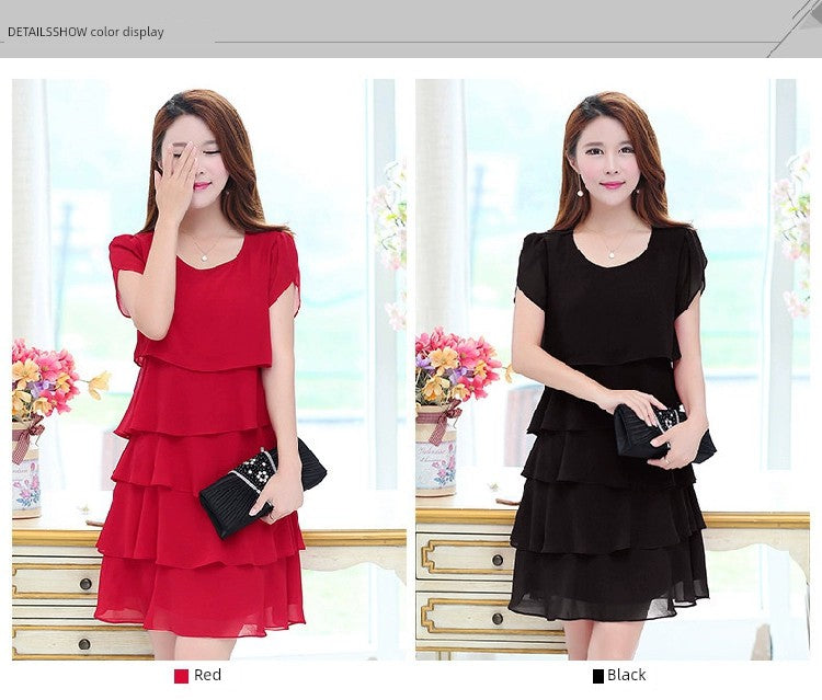 Loose A- line Plus Size Ladies Slimming Short Sleeve Cake Dress