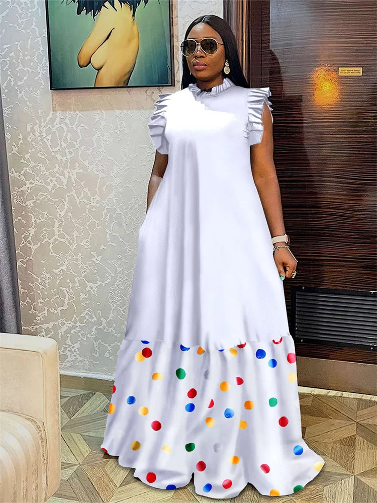 Wm star Plus Size Patchwork Elegant Full Length  Maxi Dress