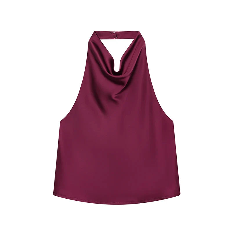 Sexy Elegant Halter  Backless High Solid Halter Neck Tops