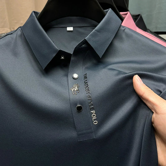 Ice Silk Embroidery Polo Shirt 2024 New Summer Lapel