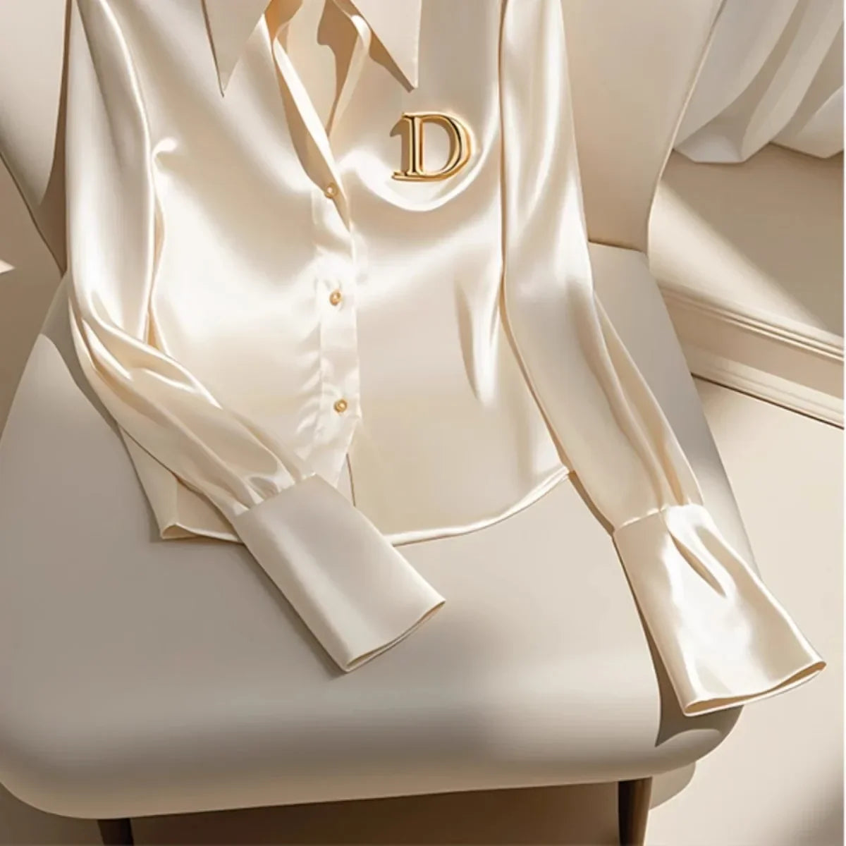 Satin Finish Shirts and Blouses Women OL Office Lady