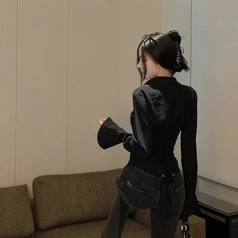 Gidyq Fashion Women Bandage Shirts Korean All Match