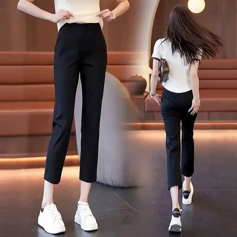 Casual Style Lightweight Casual Suit  Elastic Waist Short Length Pants