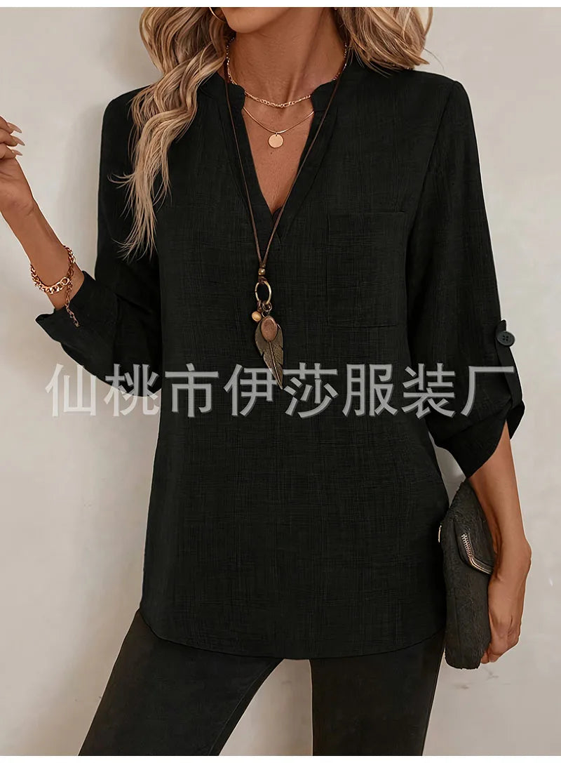 Elegant Casual V-neck Loose Sleeve Blouses