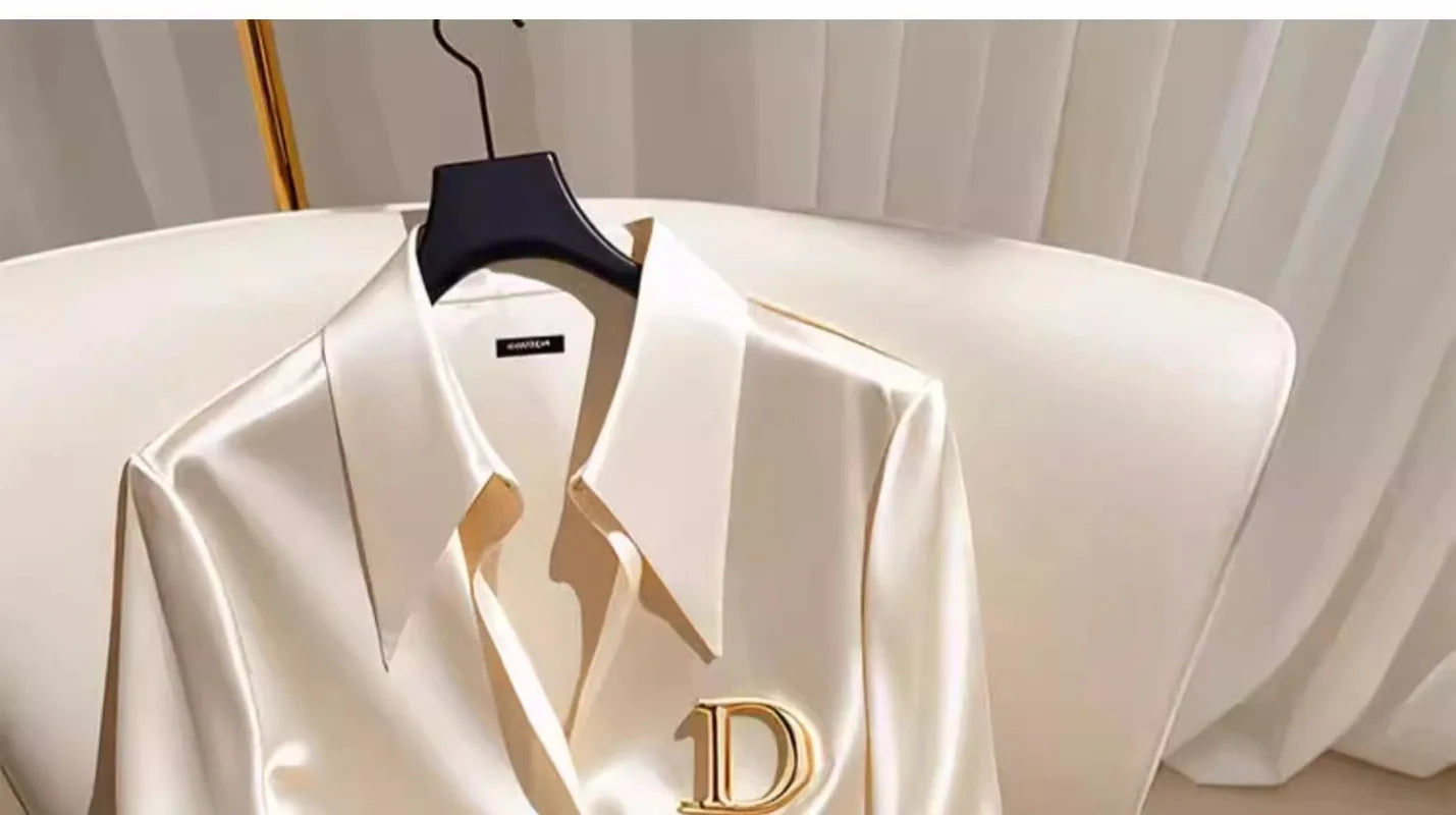 Satin Finish Shirts and Blouses Women OL Office Lady