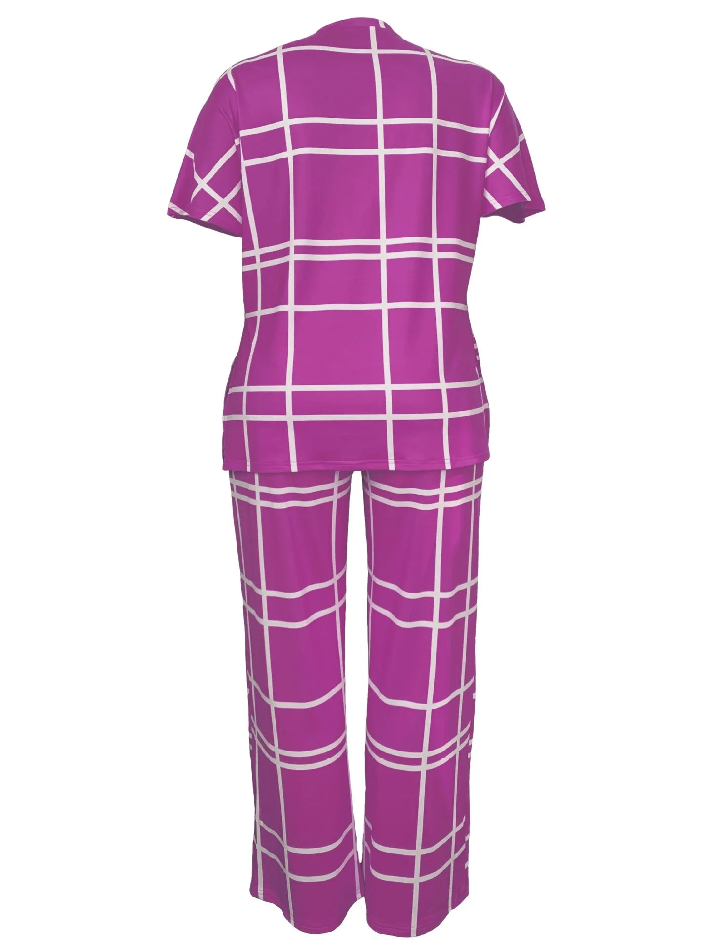 Elements Striped Grid Printed Casual Round Neck  Two Piece Set