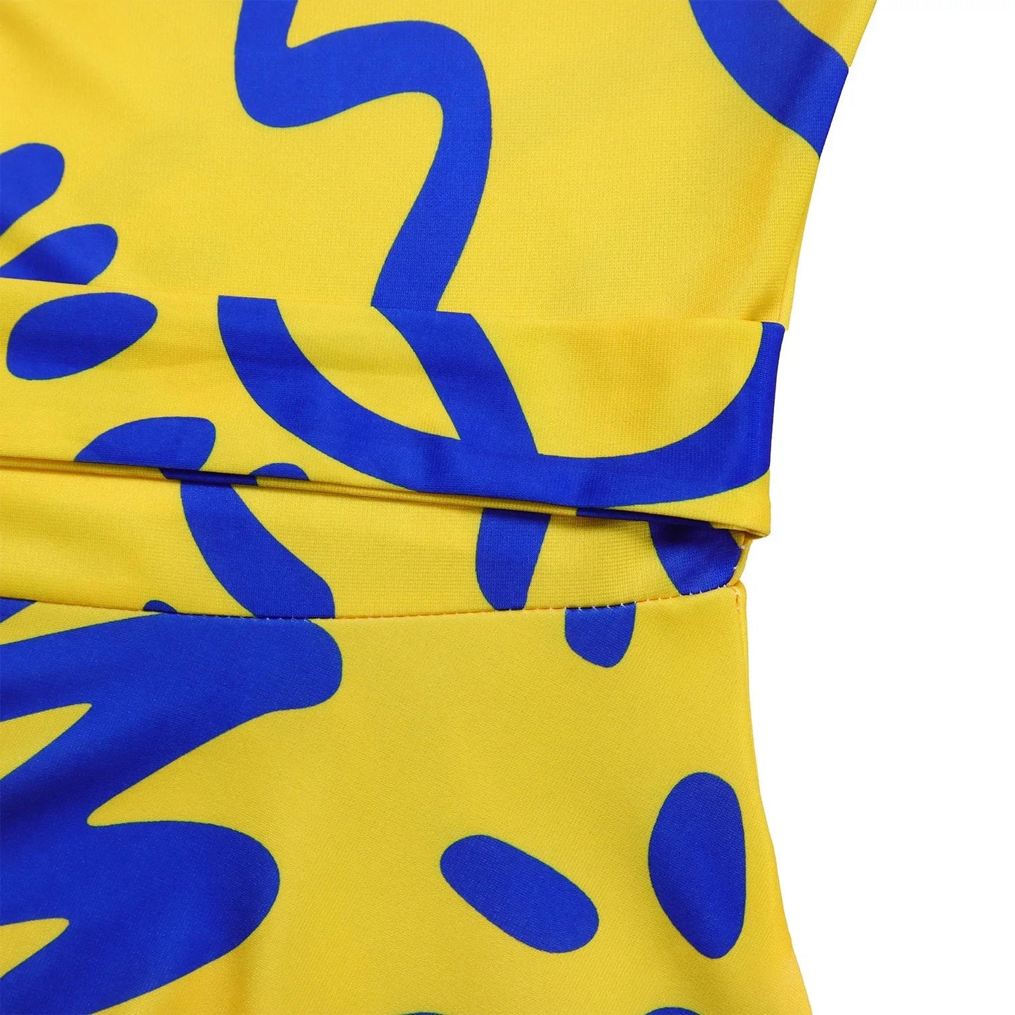 Printed Belted Dress Elegant  Knee-Length Round Neck Short Sleeve Dress