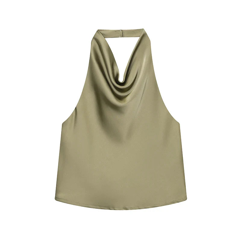 Sexy Elegant Halter  Backless High Solid Halter Neck Tops