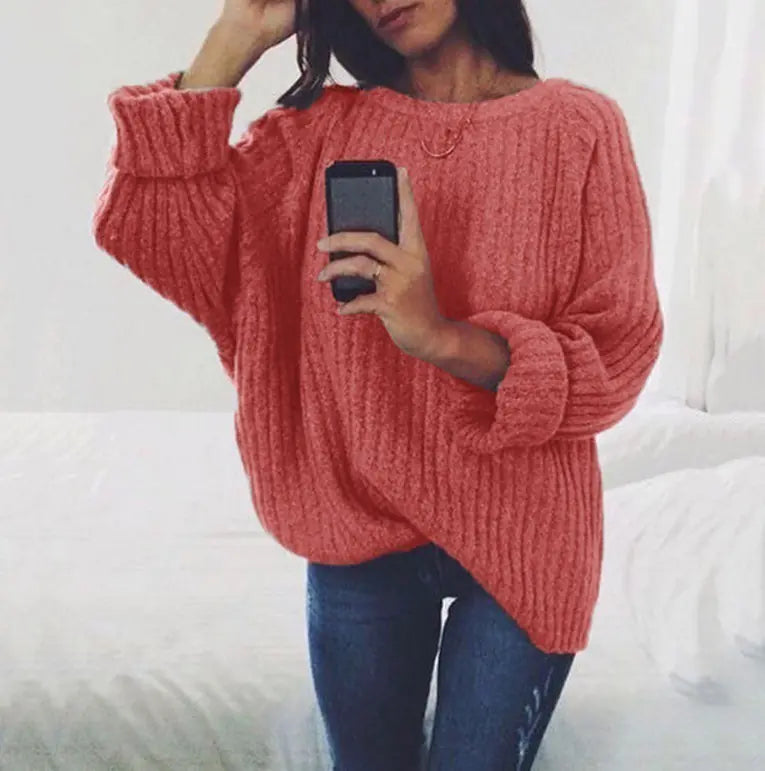 Women's Solid Color Round Neck Sweater Top