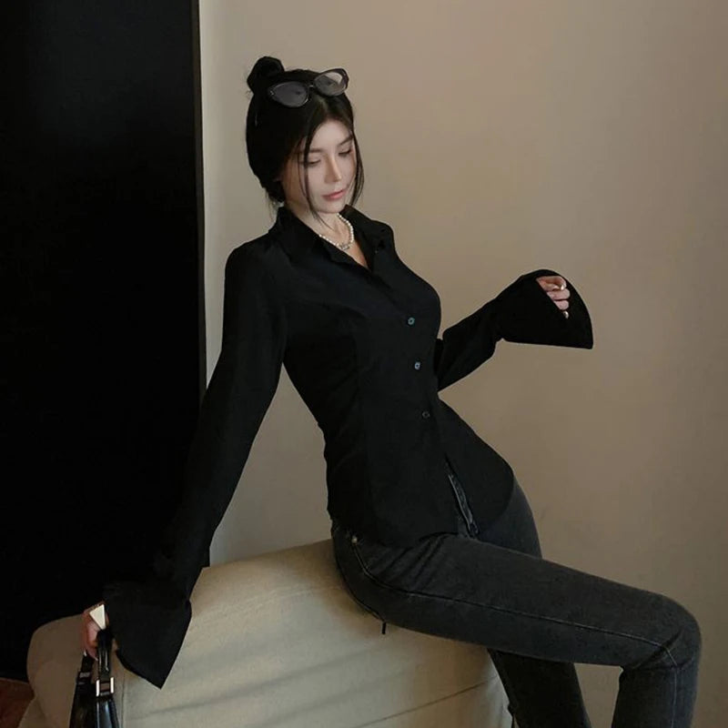 Gidyq Fashion Women Bandage Shirts Korean All Match