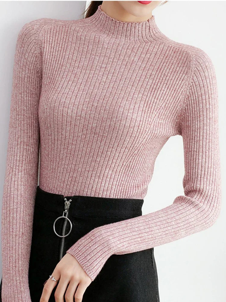 Pullover Mock Neck Long Sleeve Slim Sweater