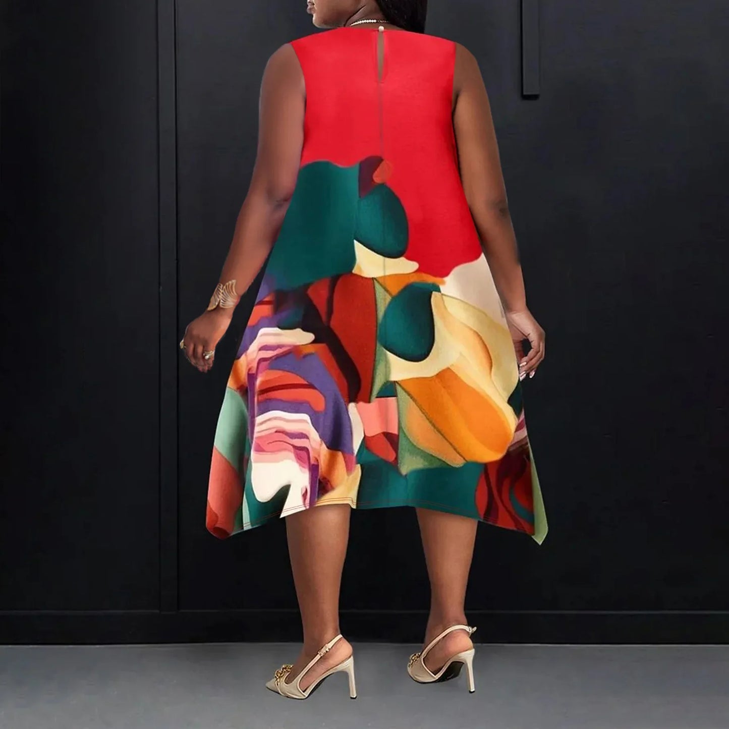 Summer Autumn Sleeveless Street Style Casual Plus Size Midi Dress