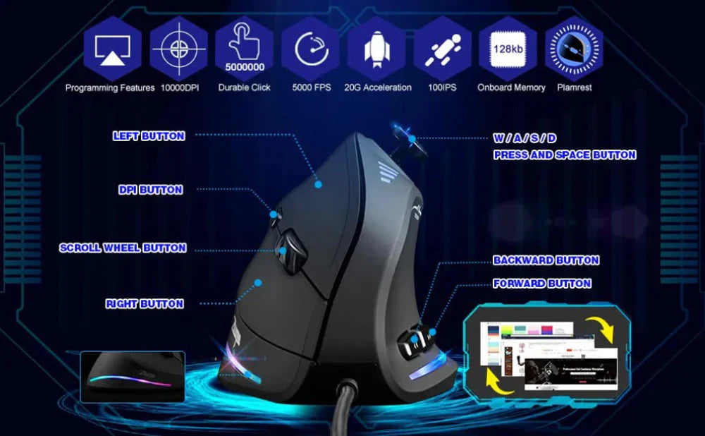Vertical Wired Joystick Gaming Mouse