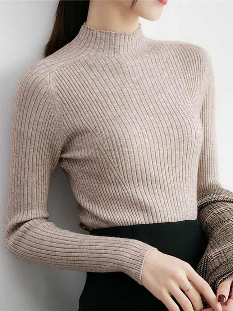 Pullover Mock Neck Long Sleeve Slim Sweater