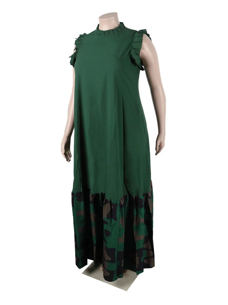 Wm star Plus Size Patchwork Elegant Full Length  Maxi Dress