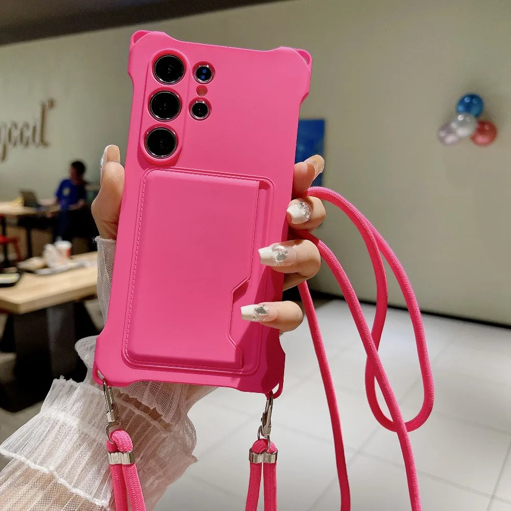 Soft Silicone Lanyard Wallet Case for Samsung Galaxy